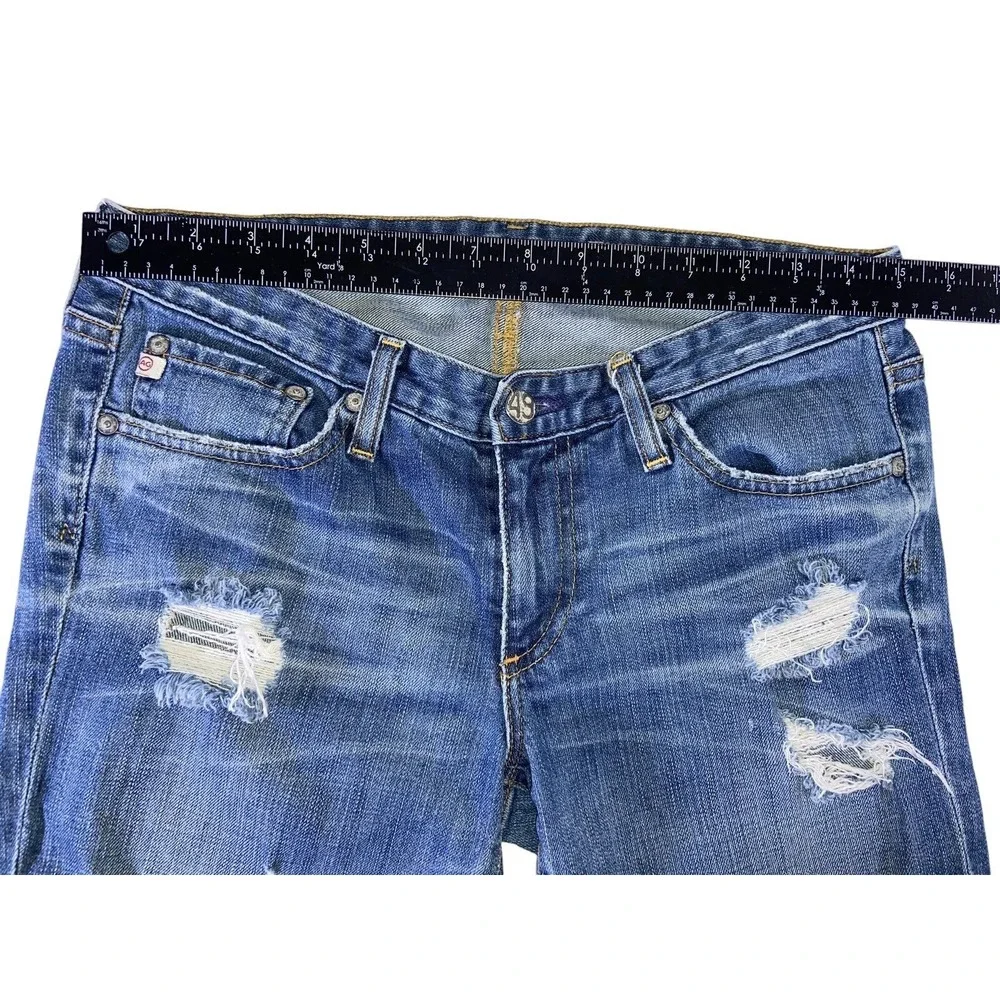 AG Adriano Goldschmied Woman's‎ Medium Wash Distressed Capri Raw Hem Size 29R